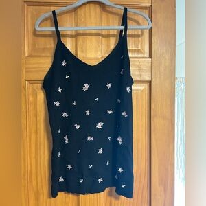 Torrid Black Camisole with Pink Floral Embroidery